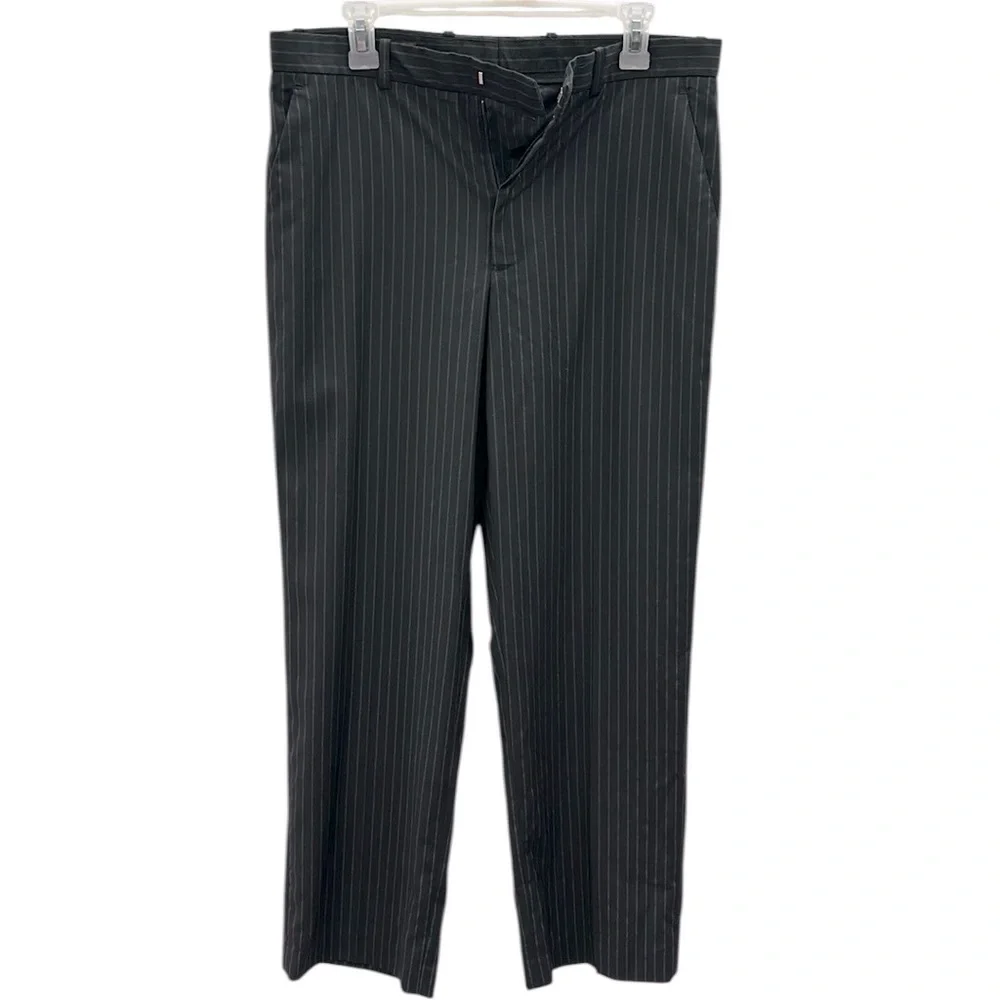 Perry Ellis Black Pinstripe 4 Pocket Flat Front Straight Dress Pants Men 33 x 30